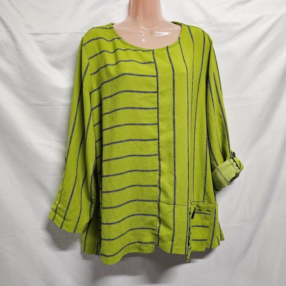 Ali Miles Top Blouse Women Size 1X Green Striped